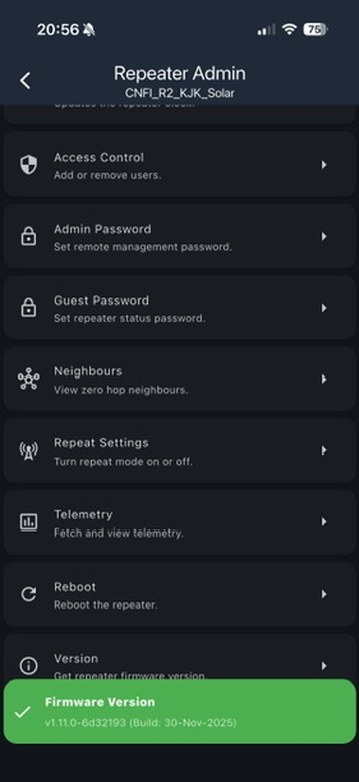 Repeater Admin – Firmwareversie